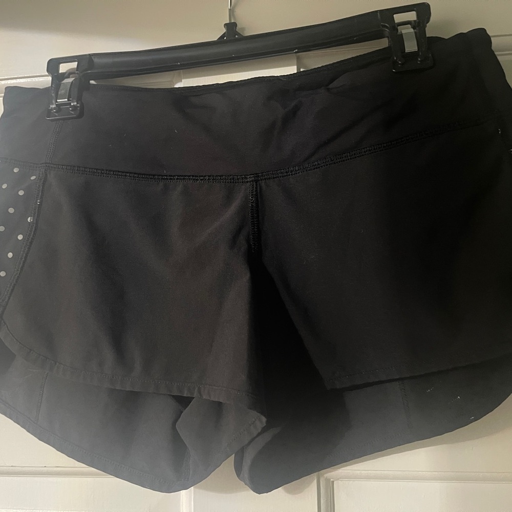 Lululemon Black Athletic Shorts with Curved Hem and Wide Waistband